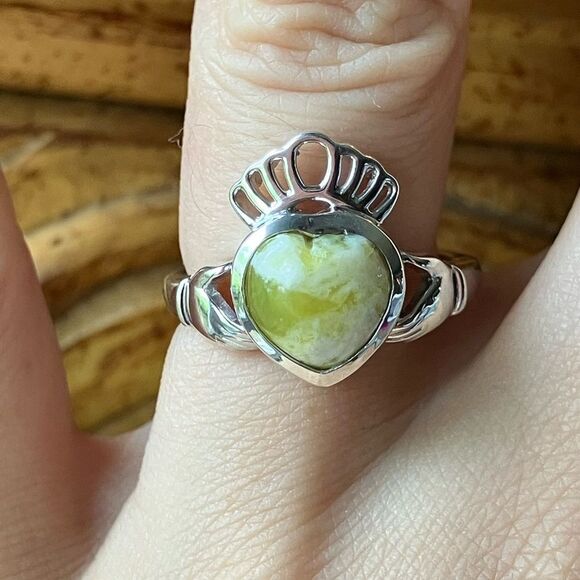Natural Connemara Marble Sterling Silver Claddagh Ring Discounted Size 6.75 - Picture 1 of 10